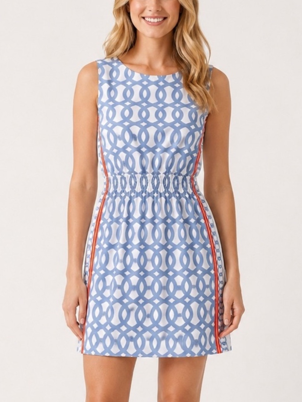 Gretchen Scott Blue White Geometric Sleeveless Dress Size Large 6094